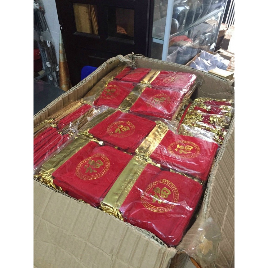 TSP10 Combo 10 Túi gấm đỏ có chữ Phúc và không chữ