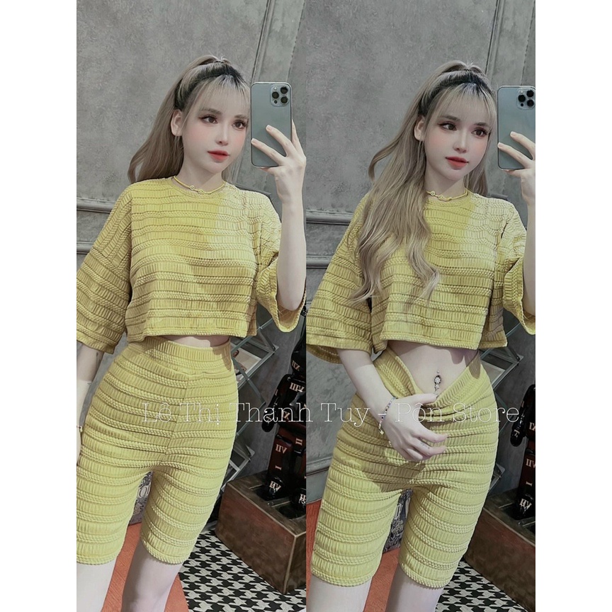Sét bộ  áo croptop quần ngố chất len ren cao cấp hàng quảng châu xịn sò