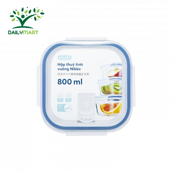 Hộp Thủy Tinh Vuông Kháng Khuẩn Nikko 320ml-520ml-800ml Chính Hãng Inochi