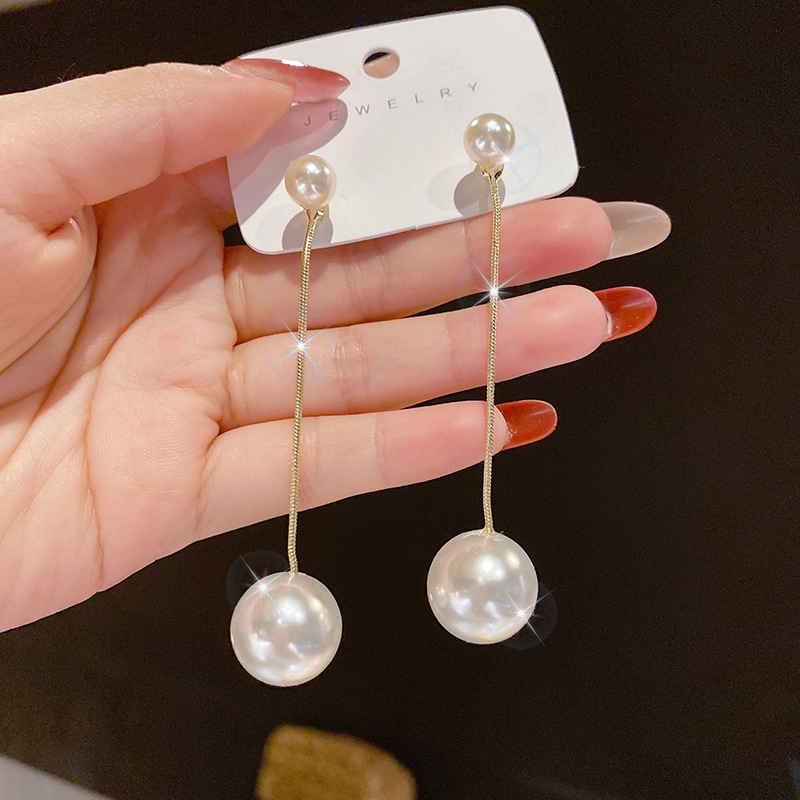 Khuyên Tai Mạ Bạc 925 Dáng Dài Đính Ngọc Trai Phong Cách Hàn Quốc Mới