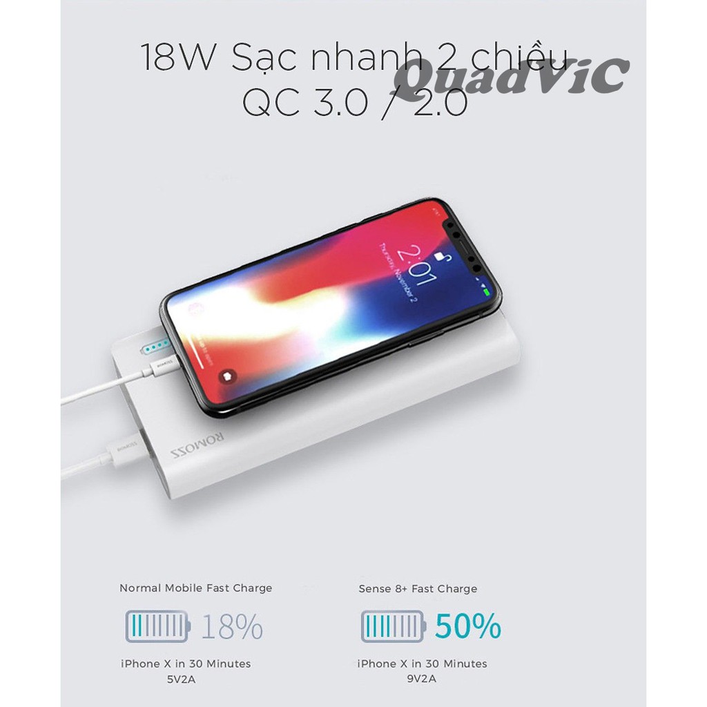 Pin Sạc Dự Phòng 30.000mAh Romoss Sense 8 Plus Sạc nhanh Lightning- Micro USB & Type- C 30000 mah