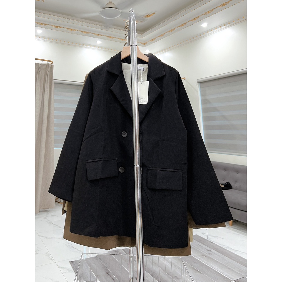 [ẢNH THẬT]Áo blazer Xẻ Tay sang chảnh màu đen trơn - dáng suông rộng trượt vạt bầu dáng rộng- áo khoác vét
