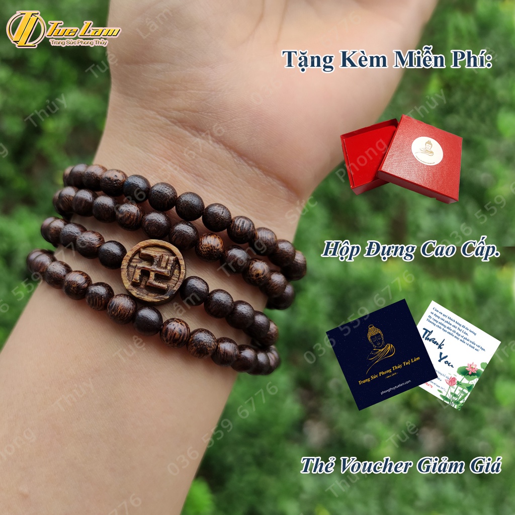 Vòng Tay Trầm Hương Chuỗi Tràng Hạt 108 Tốc Vườn 6 8 li Charm Chữ Vạn - Tuệ Lâm