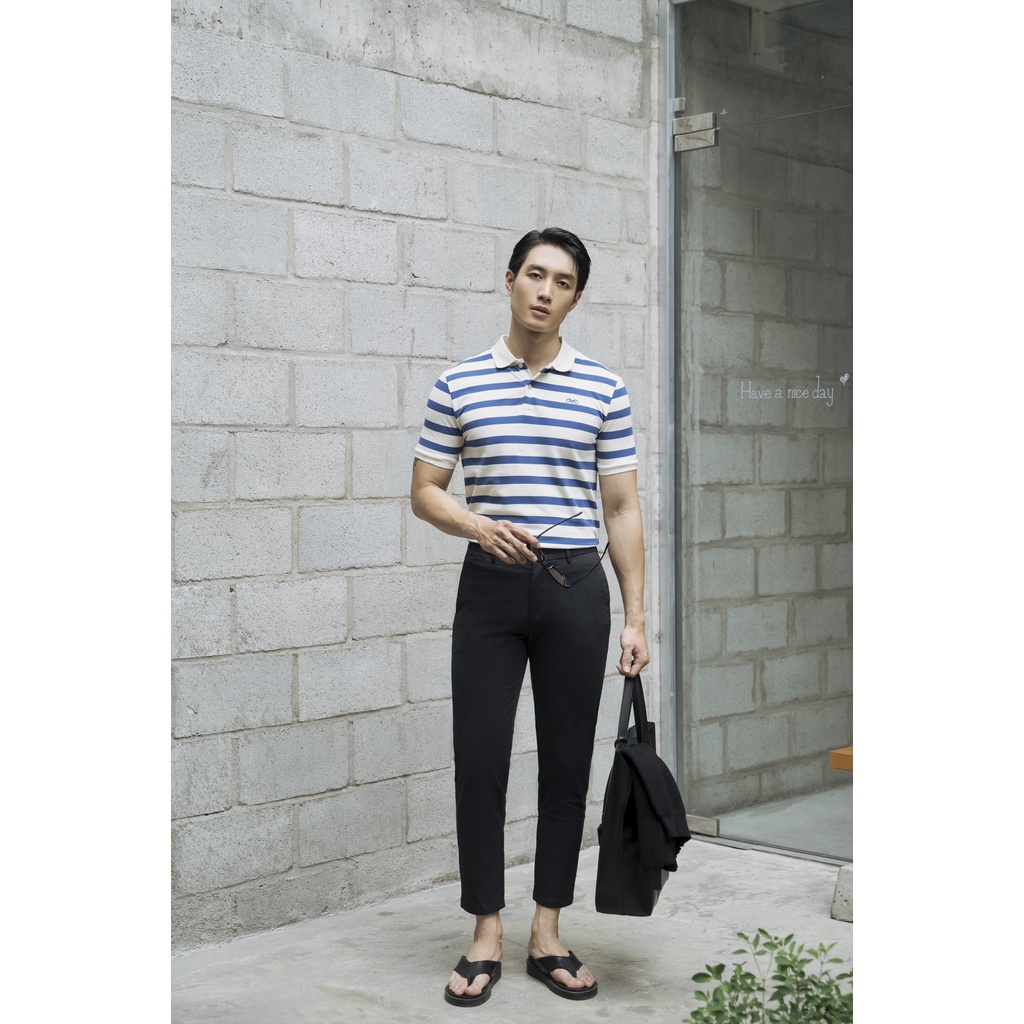 Áo Polo Americus Gosani Sọc Ngang Chất Liệu Cotton Màu Xanh lá Và Xanh Dương