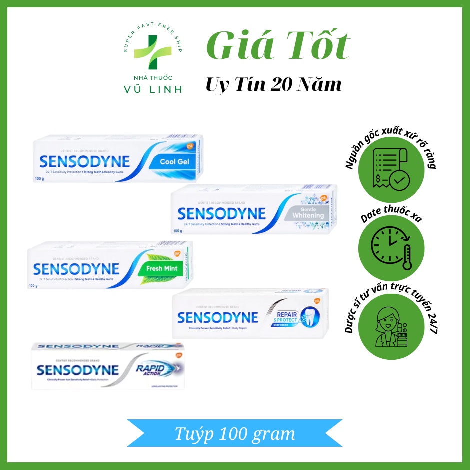 Kem đánh răng giảm ê buốt Sensodyne Repair Protect & Fresh Mint & Cool Gel & Rapid Action & Gentle Whitening