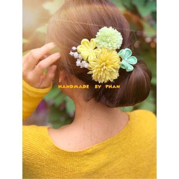Trâm cài tóc Kanzashi màu xanh dương- trâm cài cổ trang