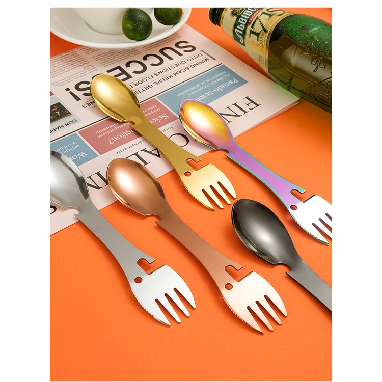 Bộ Muỗng Nĩa Đa Năng Bằng Thép Không Gỉ Dùng Khi Đi Cắm Trại