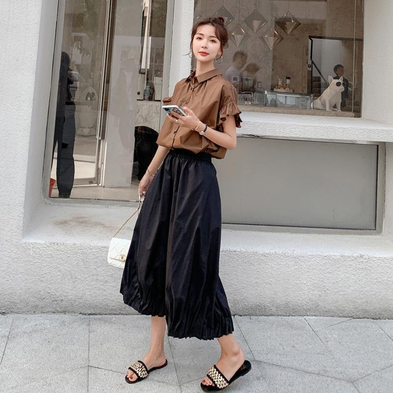 Hàng Có Sẵn Set Áo Quần Ống Rộng Mùa Hè 2022 Kích Thước Lớn Phong Cách Phương Tây Lưng Cao Size Lớn Cho Nữ