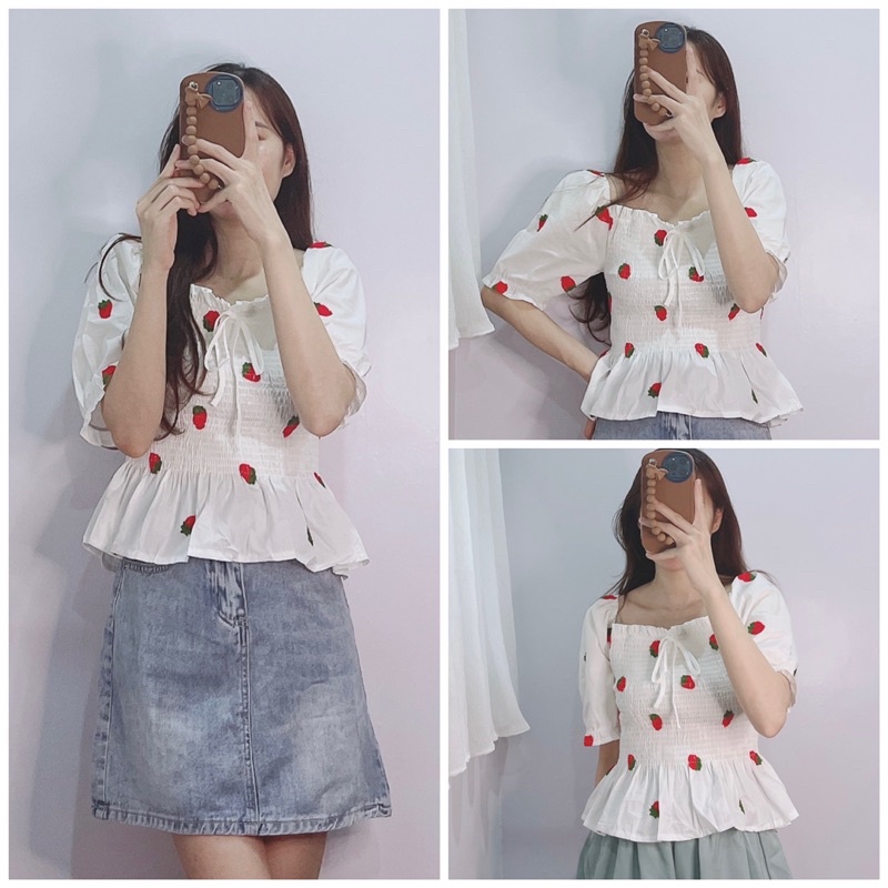 Áo tay phồng hoạ tiết cho nữ A56