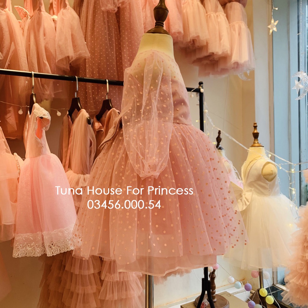 [Đủ size 9-35kg] Váy đầm xoè công chúa thiết kế cho bé gái mẫu chấm bi - Tuna House For Princess