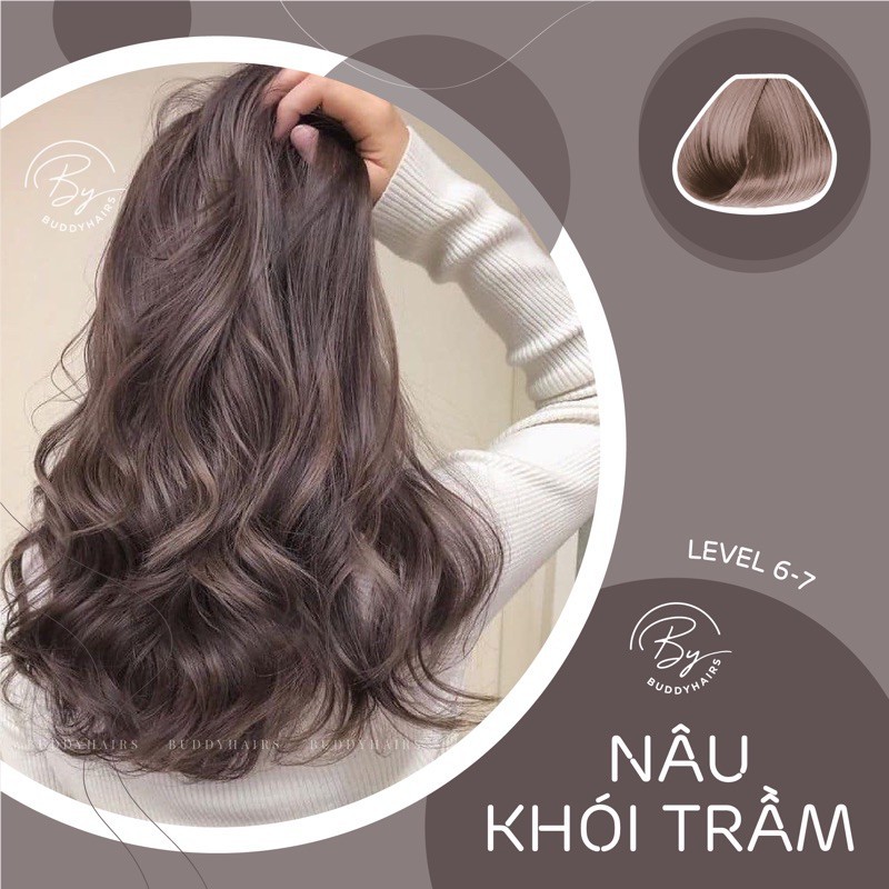 Thuốc nhuộm tóc Nâu khói trầm chiết xuất thảo dược, hàng nhập khẩu, tặng oxy