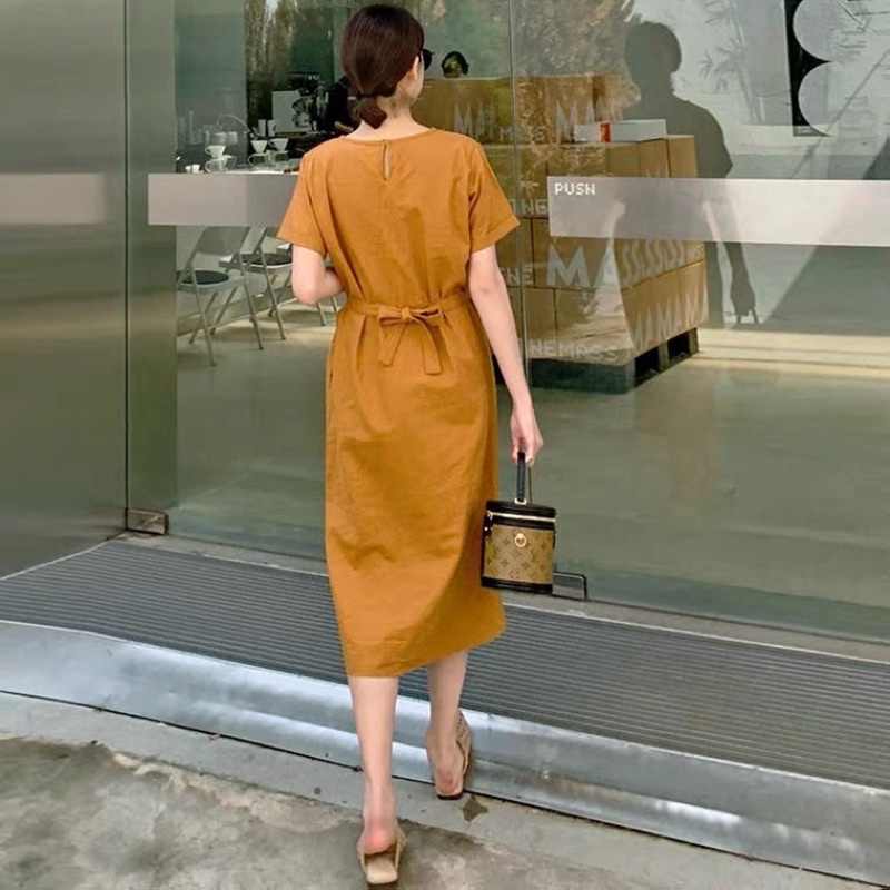Đầm linen tưng xoắn eo