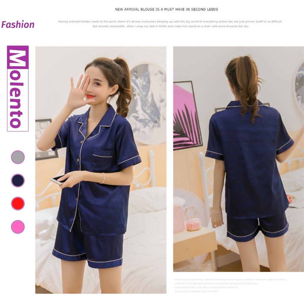 Đồ Bộ Pijama Lụa Cao Cấp Tay Ngắn MOLENTO Bộ Mặc Nhà Nữ Thu Đông Cộc Tay Mềm Mịn Thoáng Mát - M45