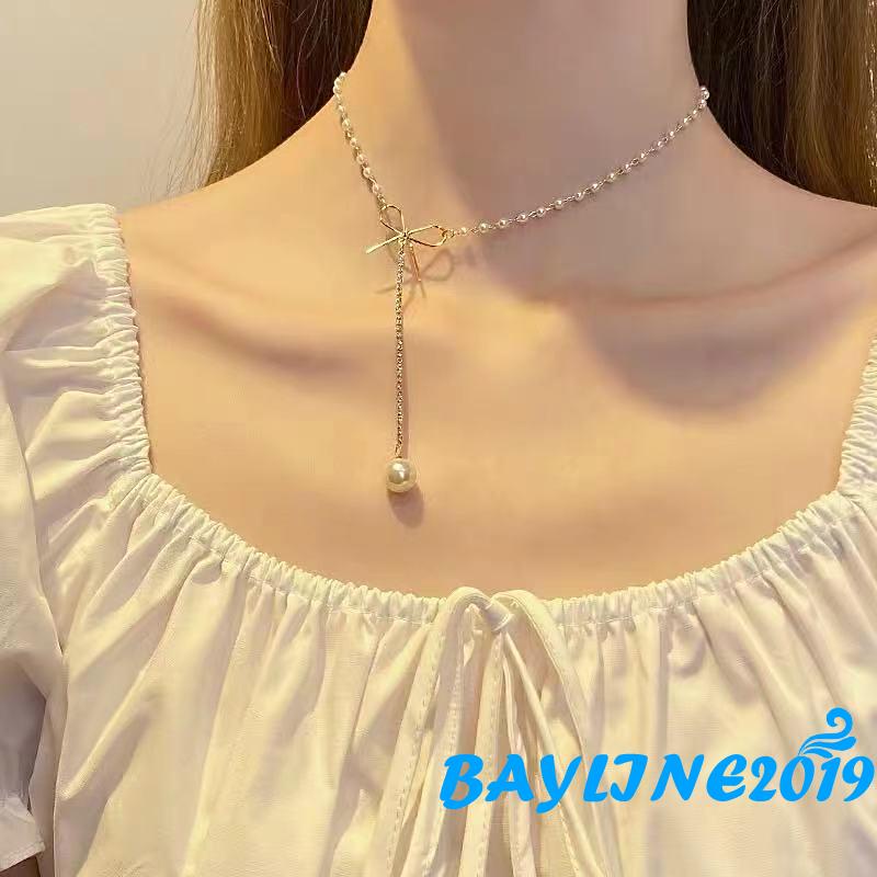 Vòng cổ mặt hình nơ đính ngọc trai nhân tạo thời trang dành cho nữ