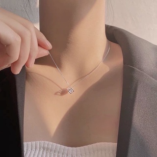 Dây chuyền bạc ta kèm mặt vuông đính đá xinh xắn