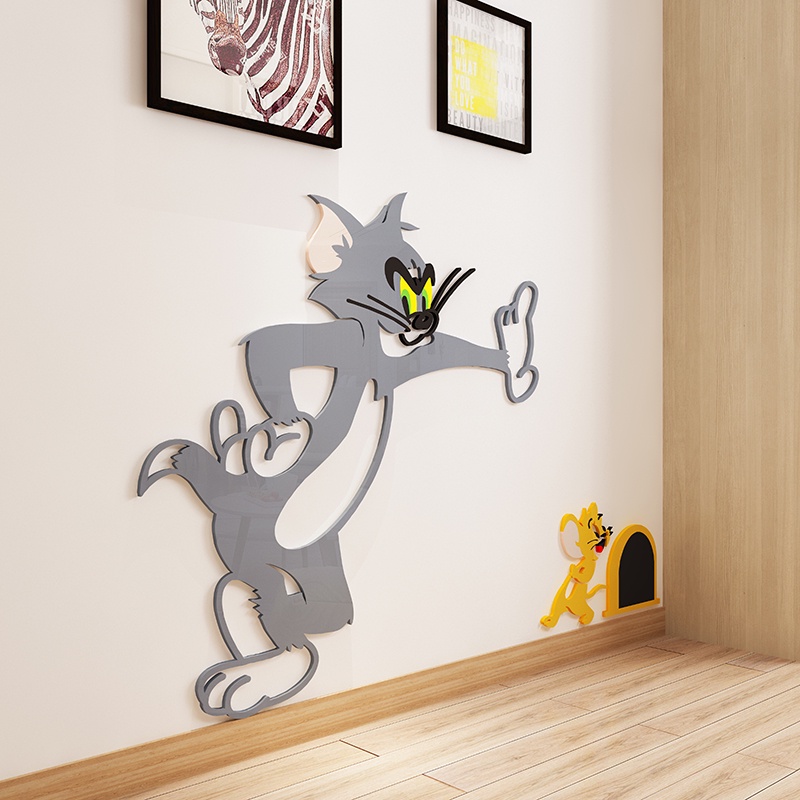 Tranh dán tường mica 3d decor khổ lớn tom và jerry tranh trang trí phòng cho bé trường mầm non Nhiều Size - EPeBen