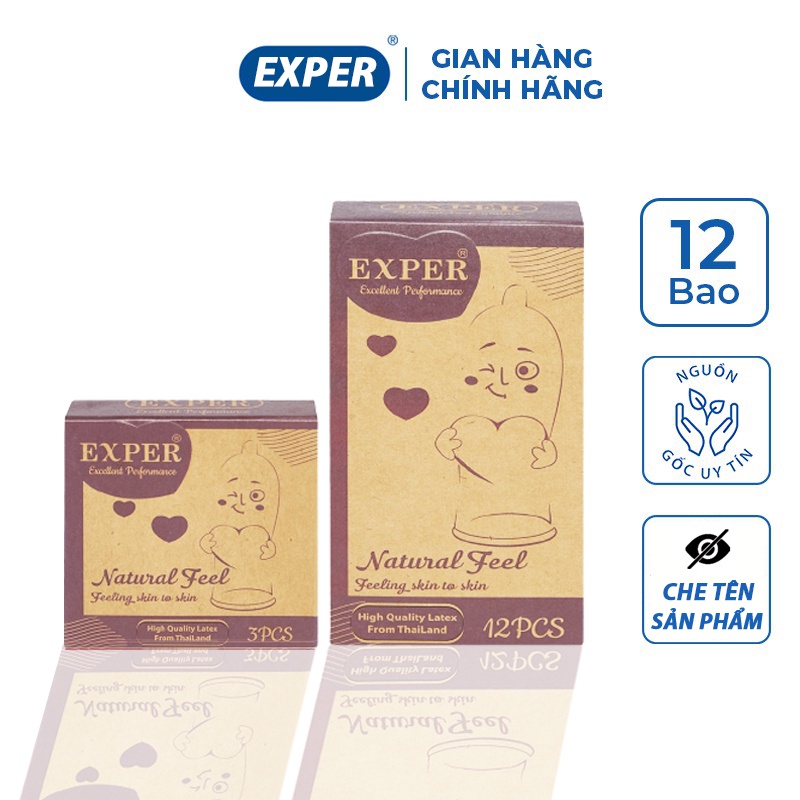 Bao cao su EXPER Natural Feel loại bcs siêu mỏng 003 trơn cổ thắt kéo dài thời gian