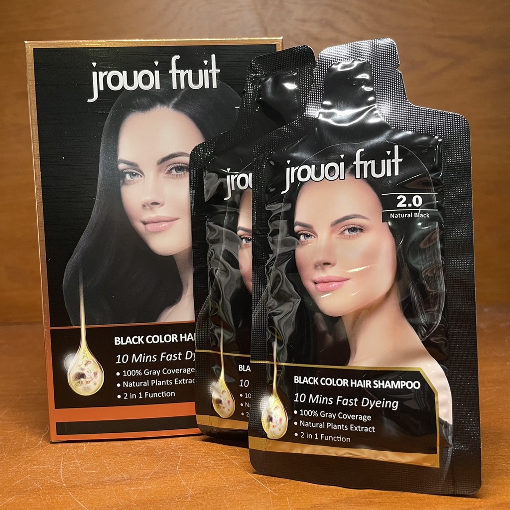 Combo hộp 8 gói GỘI LÀ ĐEN Jrouoi Fruit Black Color Hair Shampoo 8x30ml