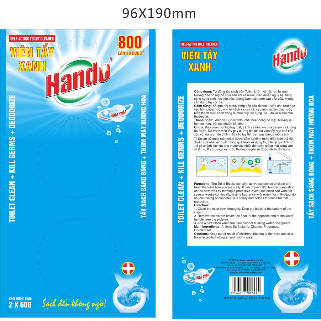 Vỉ 2 viên tẩy Hando khử mùi bồn cầu toilet