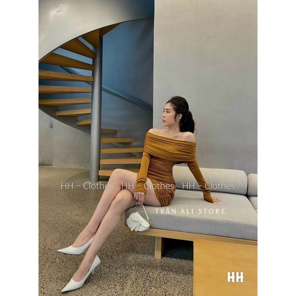 VÁY NHÚNG KIM CƯƠNG TRỄ VAI TAY DÀI CHẤT ĐẸP MS23211