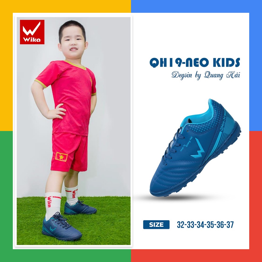 Giày Bóng Đá Wika QH19-NEO Trẻ Em Chính Hãng, Giày Đá Banh Sân Cỏ Nhân Tạo ( Khâu Full Đế Tặng Tất Chống Trơn ) .