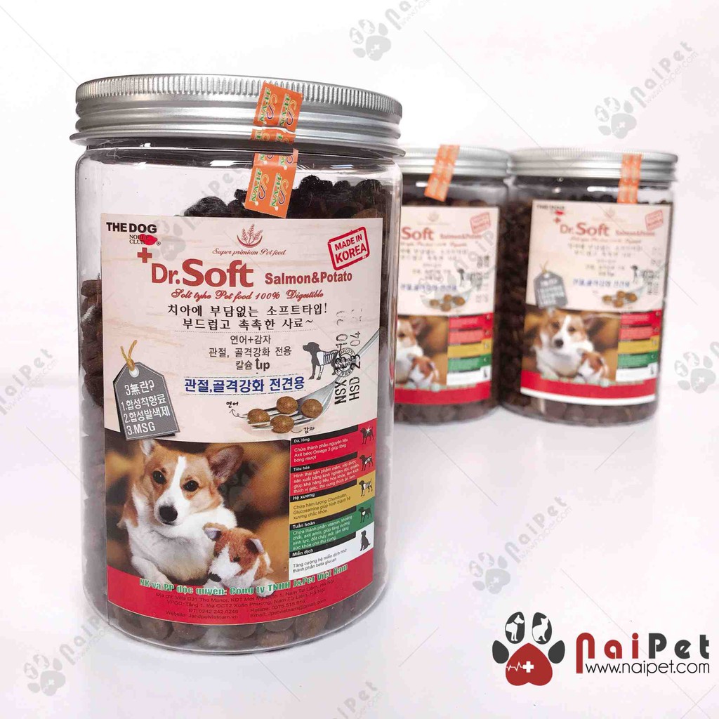 Thức Ăn Hạt Mềm Vị Cá Hồi Khoai Tây Dr.Soft Salmon &amp; Potato Hộp 400g