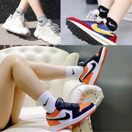 Tất vớ nike nam nữ cổ thấp đen trắng xám dệt kim