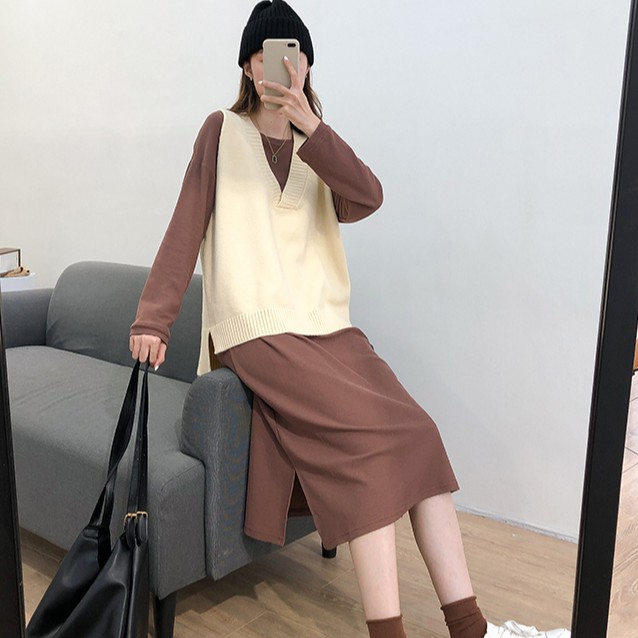 Áo Gile len phom dài phối áo GILE01