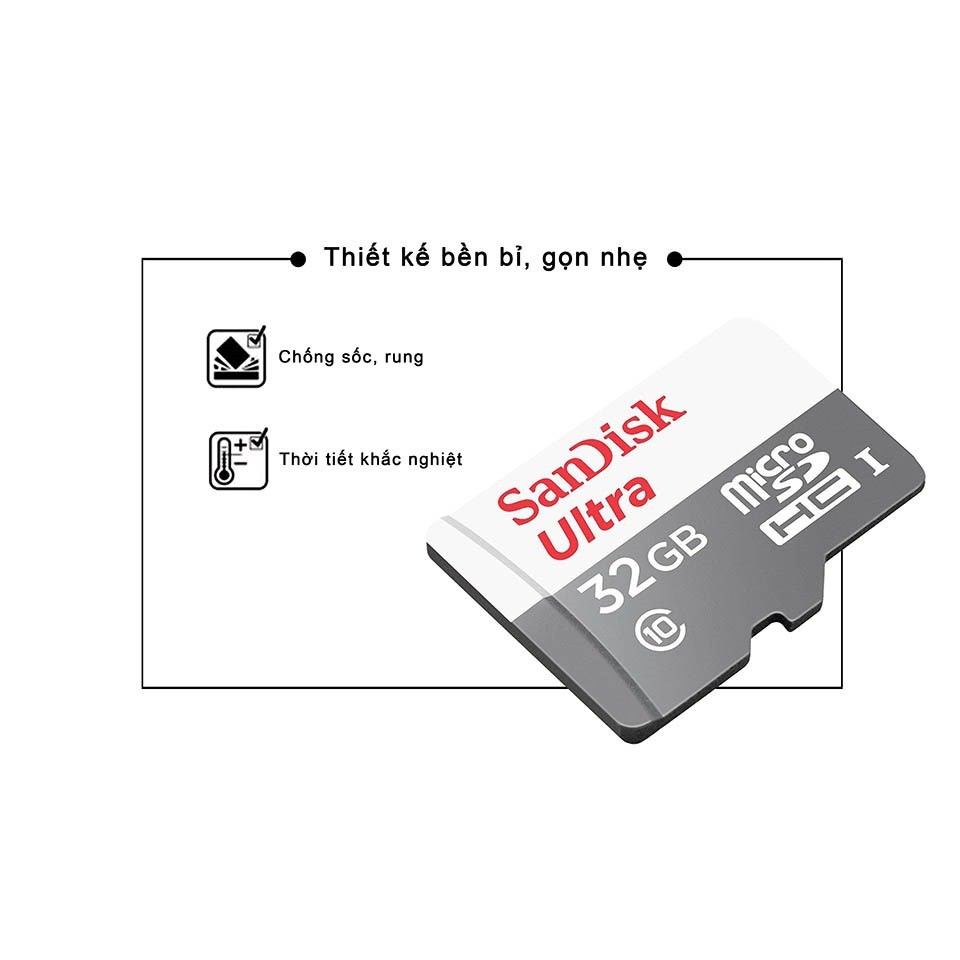 Thẻ nhớ MicroSDHC SanDisk Ultra 16GB/32GB/64GB/128GB tốc độ đọc 80MB/s - Ghi 10MB/s