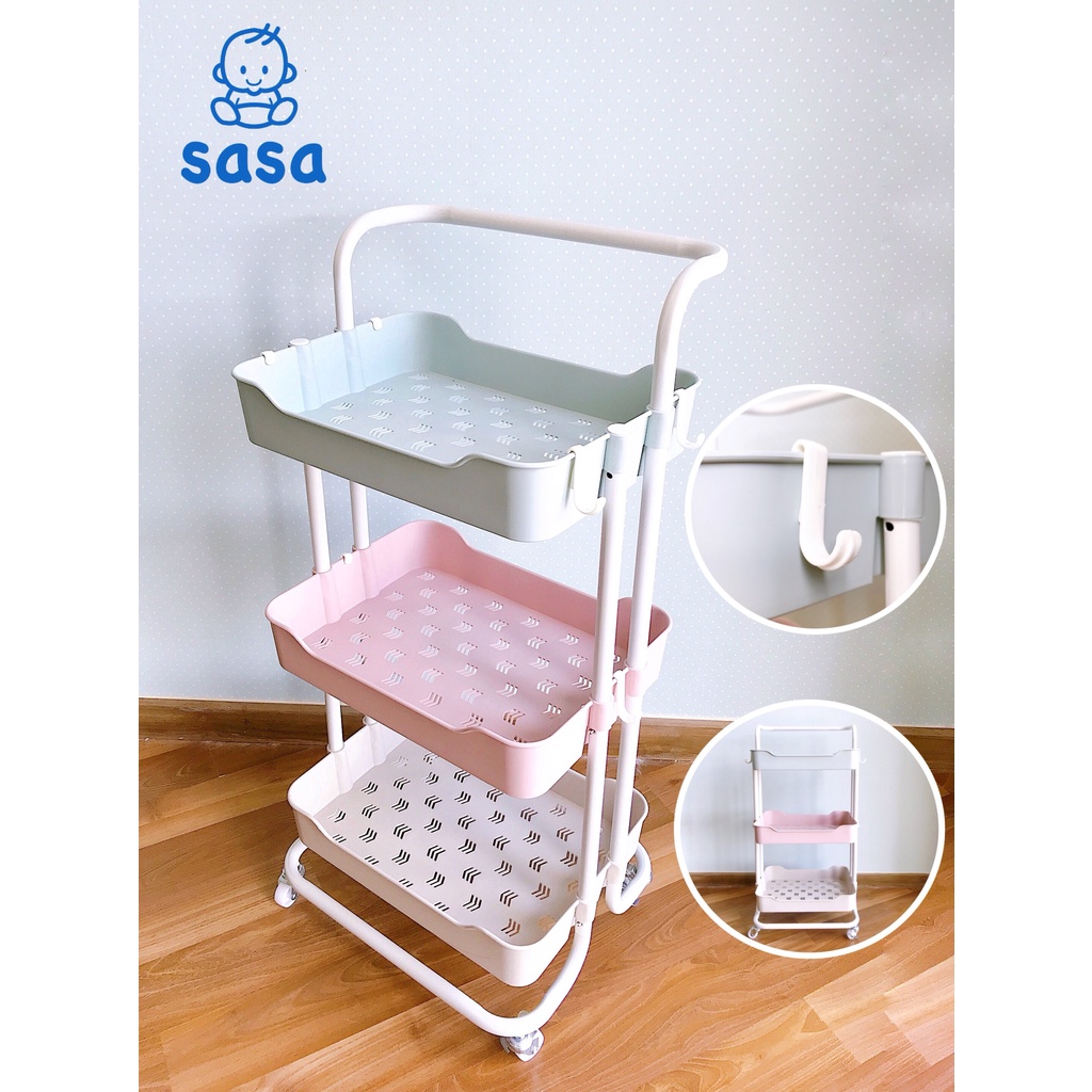 Kệ đa năng 3 tầng có bánh xe và tay đẩy đa năng cho bé và mẹ