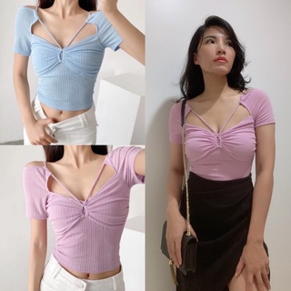 Áo thun cotton dây buộc cổ [ảnh thật]