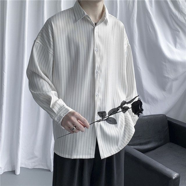 Áo sơ mi nam dài tay họa tiết sọc dọc thời trang Hàn