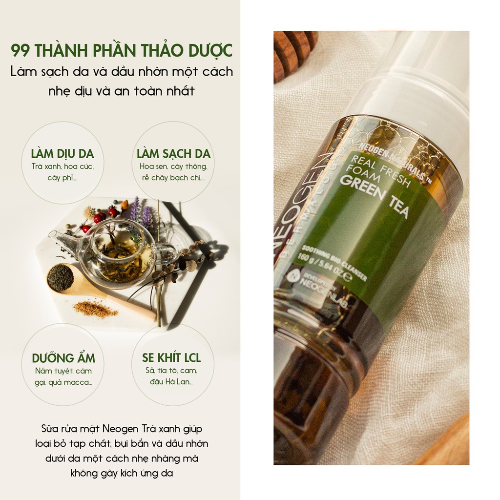 [MUA 1 TẶNG 1]Sữa Rửa Mặt Tạo Bọt Trà Xanh Dành Cho Da Mụn Neogen Dermalogy Real Fresh Foam Green Tea 160ml