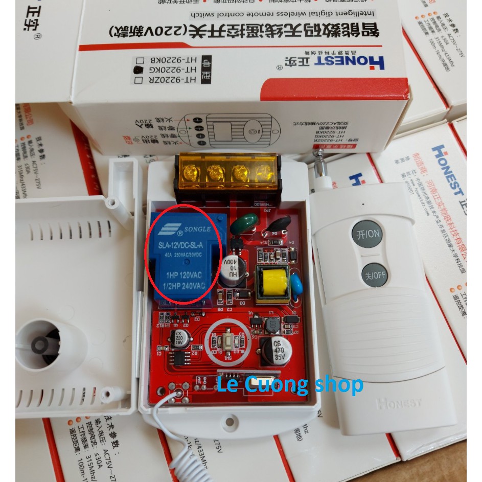 (CÓ HỌC LỆNH) Bộ Công Tắc Điều Khiển Từ Xa Honest  HT-9220KG-1Km Công Suất 40A/220V,báo cháy hộ liên gia