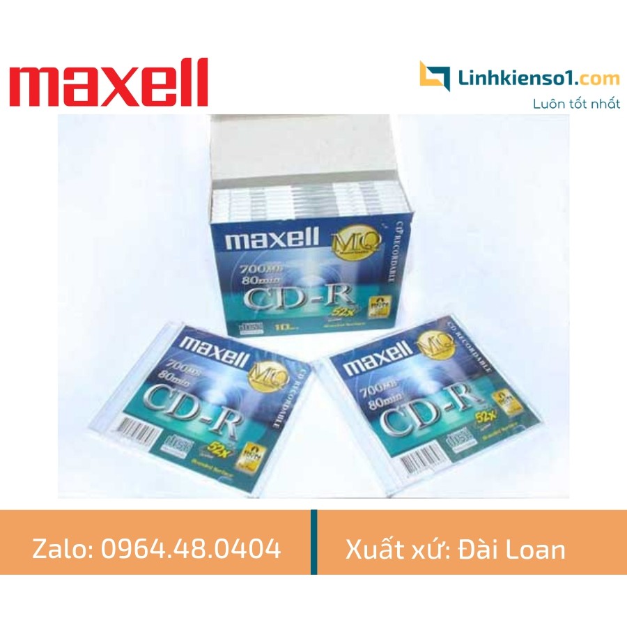 Đĩa trắng CD-R Maxell 700MB có vỏ hàng sản xuất Đài Loan (SL: 1 cái)
