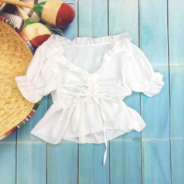 Áo kiểu viền bèo dây rút