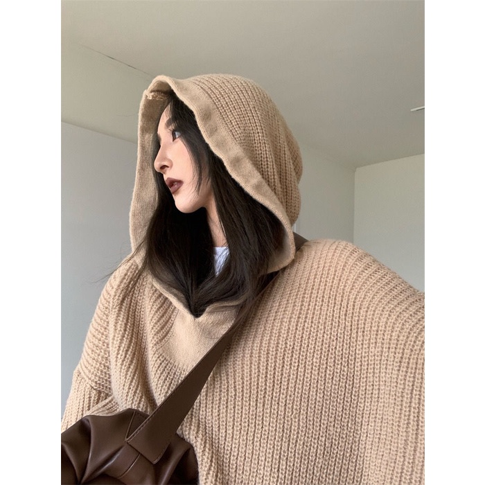 Áo Hoodie Dệt Kim Thời Trang Phong Cách retro Hàn Quốc Cho Nữ