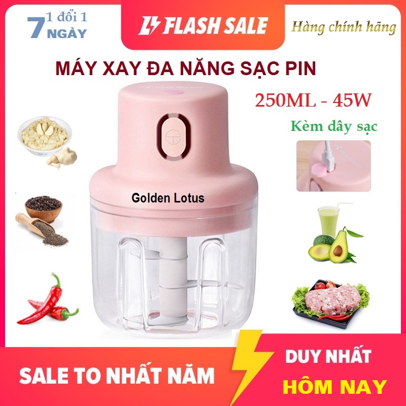 MÁY XAY TỎI ỚT MINI CẦM TAY ĐA NĂNG,  RAU CỦ QUẢ THỊT TÔM CUA DUNG TÍCH 250ML,  MÁY XAY ĐIỆN CỔNG SẠC USB CÔNG SUẤT 450W