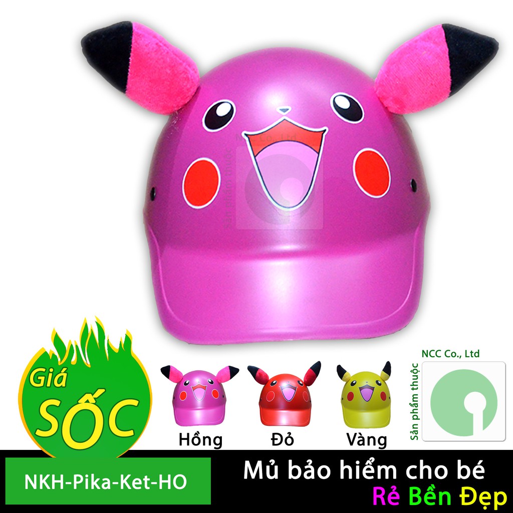 Mũ nón bảo hiểm cho bé 3-4 tuổi - Tem nhãn hình mặt và tai Pikachu mũi két - NKH-Pika-KET-D (Nhiều màu)