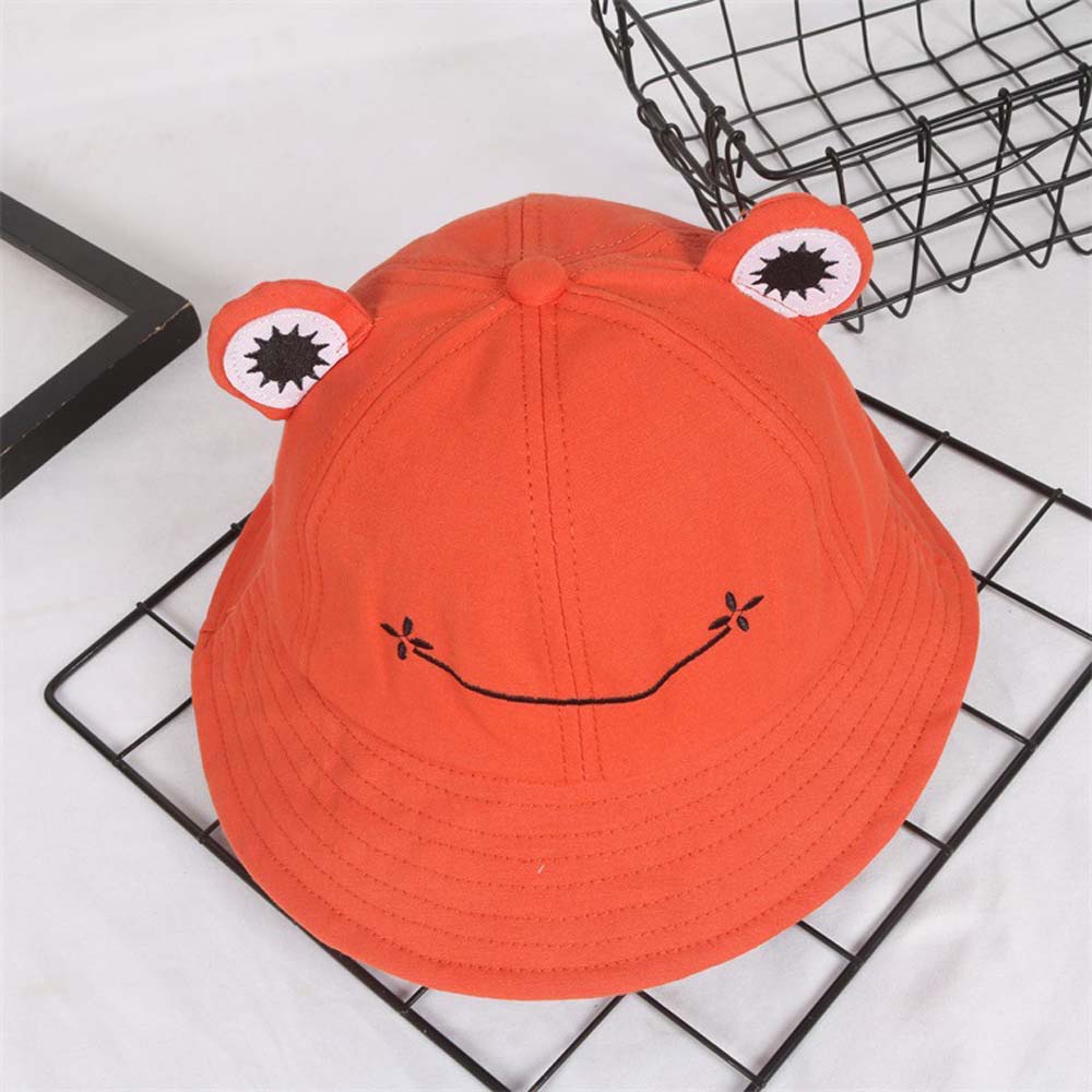 Nón ngư dân chống bụi chống sương mù bằng cotton thêu hình ếch dễ thương nhiều màu tùy chọn