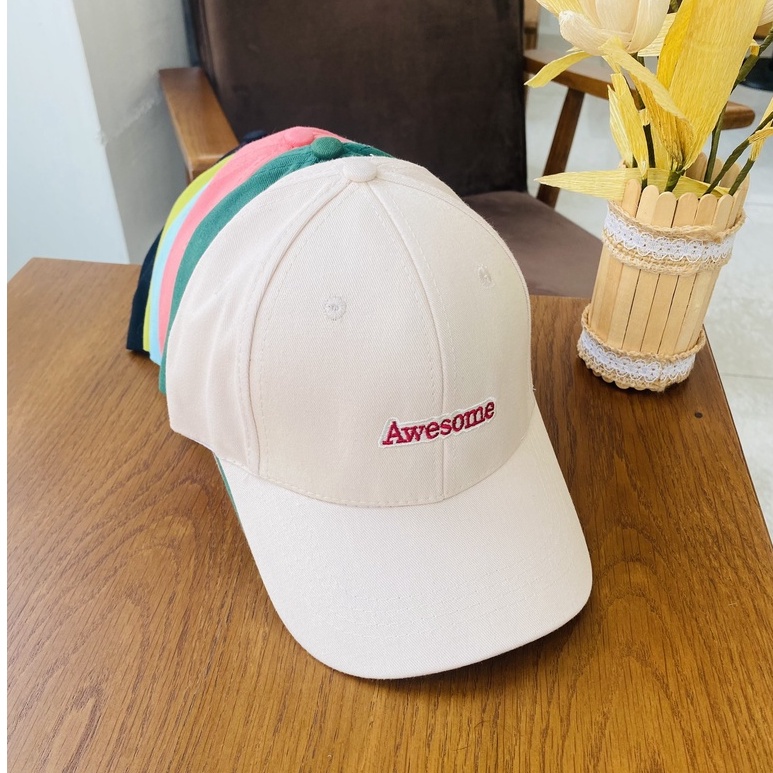 Nón kết lưỡi trai thêu chữ Awesome phong cách Ulzzang Hàn Quốc form unisex cho nam nữ mã N3