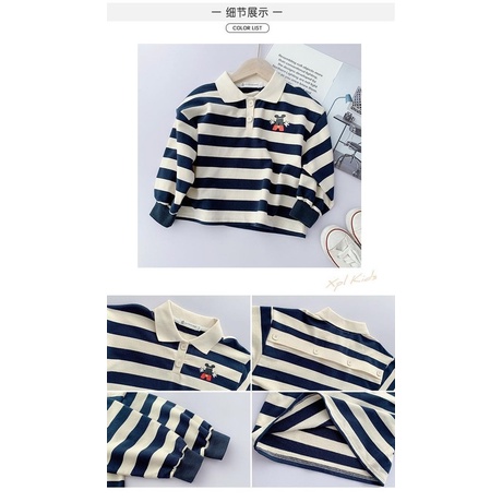 Áo thun Polo dài tay họa tiết kẻ sọc thời trang thu đông cho bé gái
