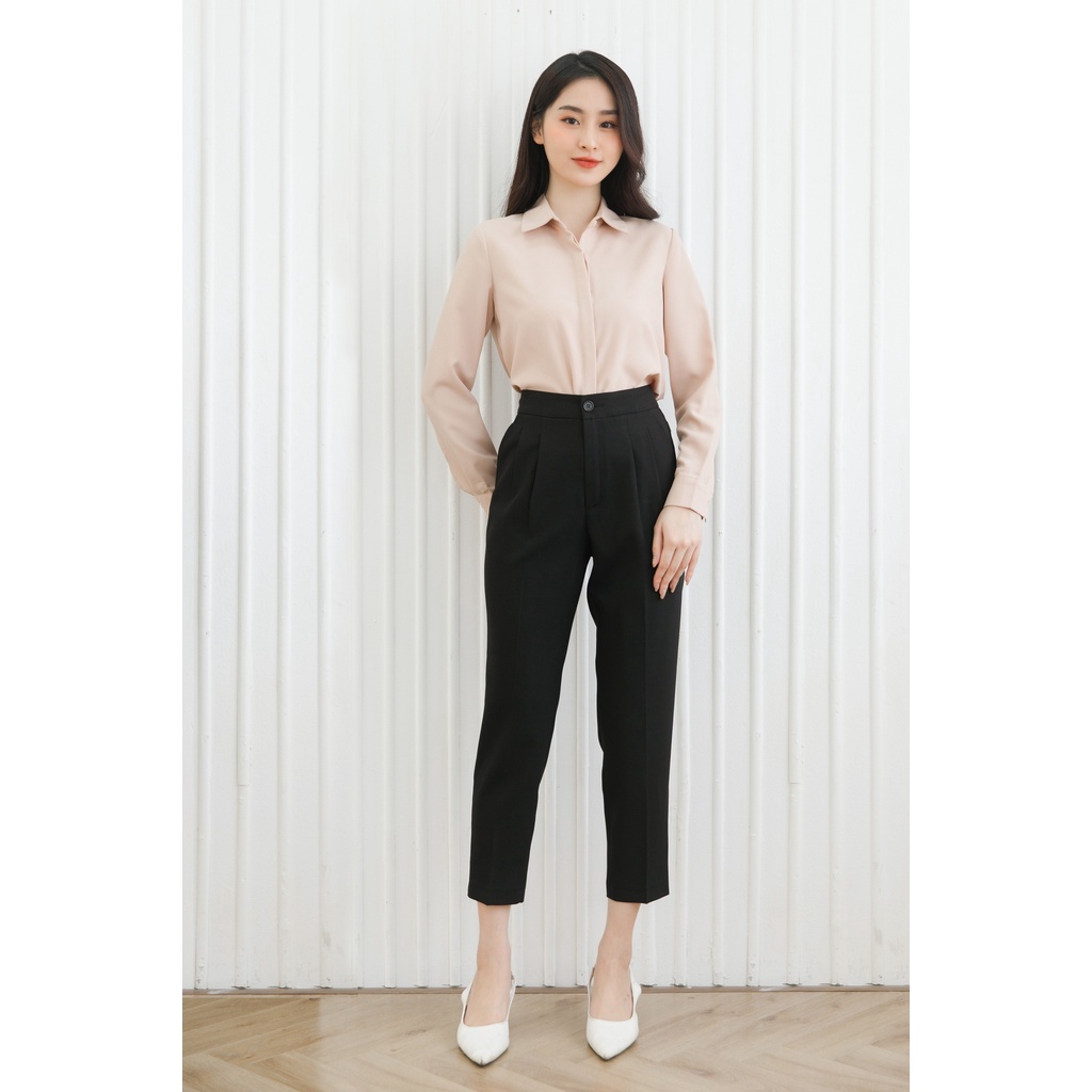Quần baggy nữ vải ly bụng công sở Tiin Store chất liệu tuyết mưa cao cấp không nhăn nhàu - Q0D025