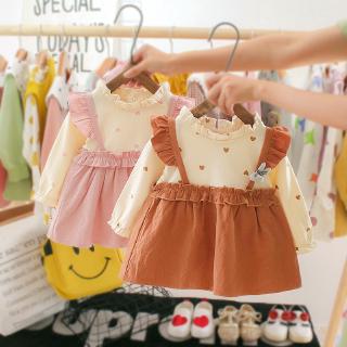 Đầm cotton dài tay in họa tiết dễ thương cho bé gái