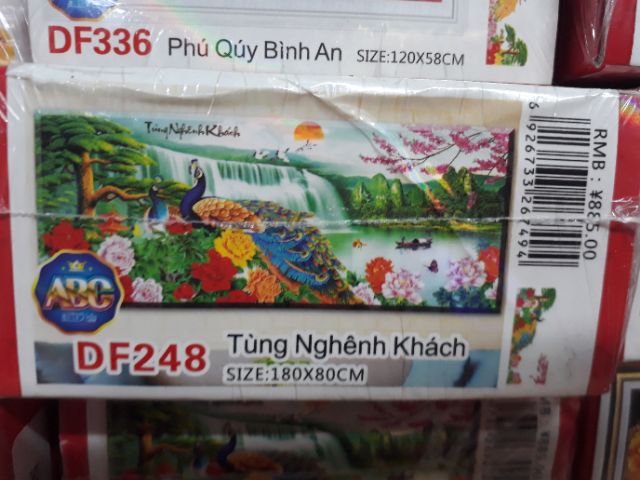 Tranh Đính Đá Khổng Tước Phú Quý DF248 180x80cm, chưa đính