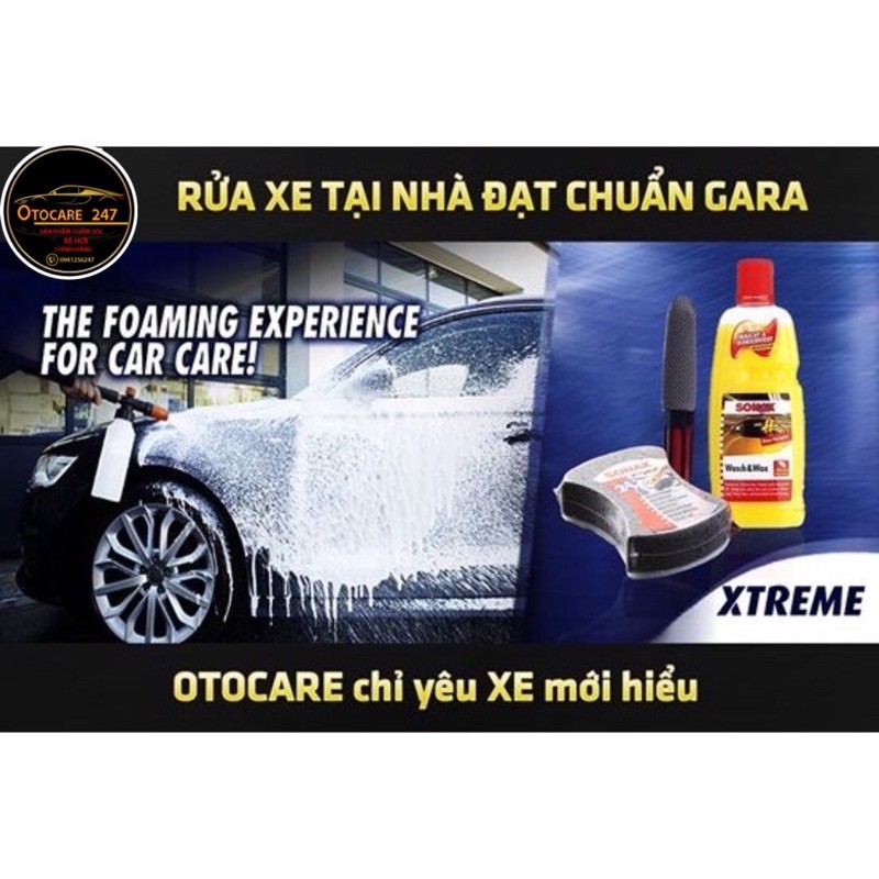 (TẶNG KHĂN LAU XE) Nước rửa xe siêu bóng và Wax bóng sơn kết hợp - Sonax Wash & Wax 1 Lít (VÀNG)  - Otocare247