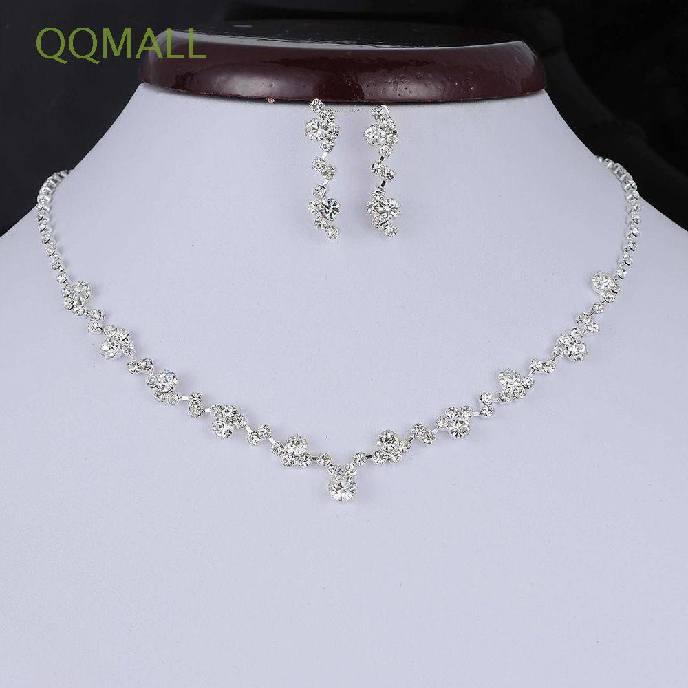 Set Vòng cổ Và Bông Tai Đính Đá Lấp Lánh|Bộ Cô Dâu