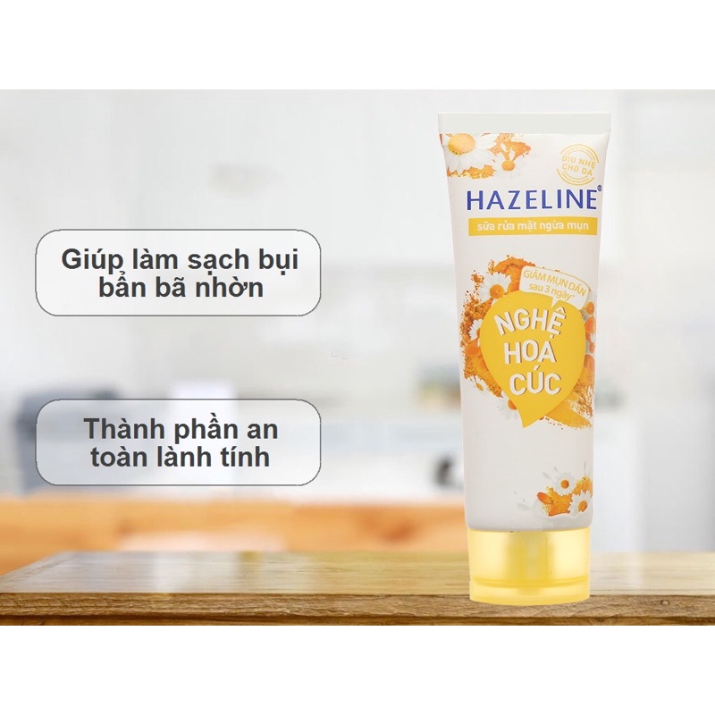Sữa Rửa Mặt HAZELINE Nghệ Hoa Cúc Ngừa Mụn 100g, 50g