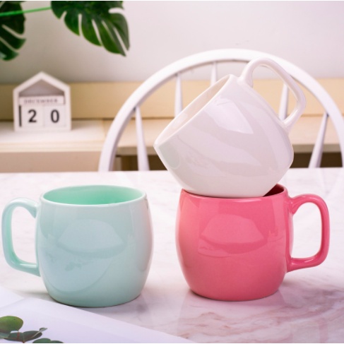 Cốc ly sứ tròn cỡ lớn dung tích 450ml tráng men mịn cao cấp nhiều màu sắc tặng kèm thìa pha cà phê, pha trà - Ráp