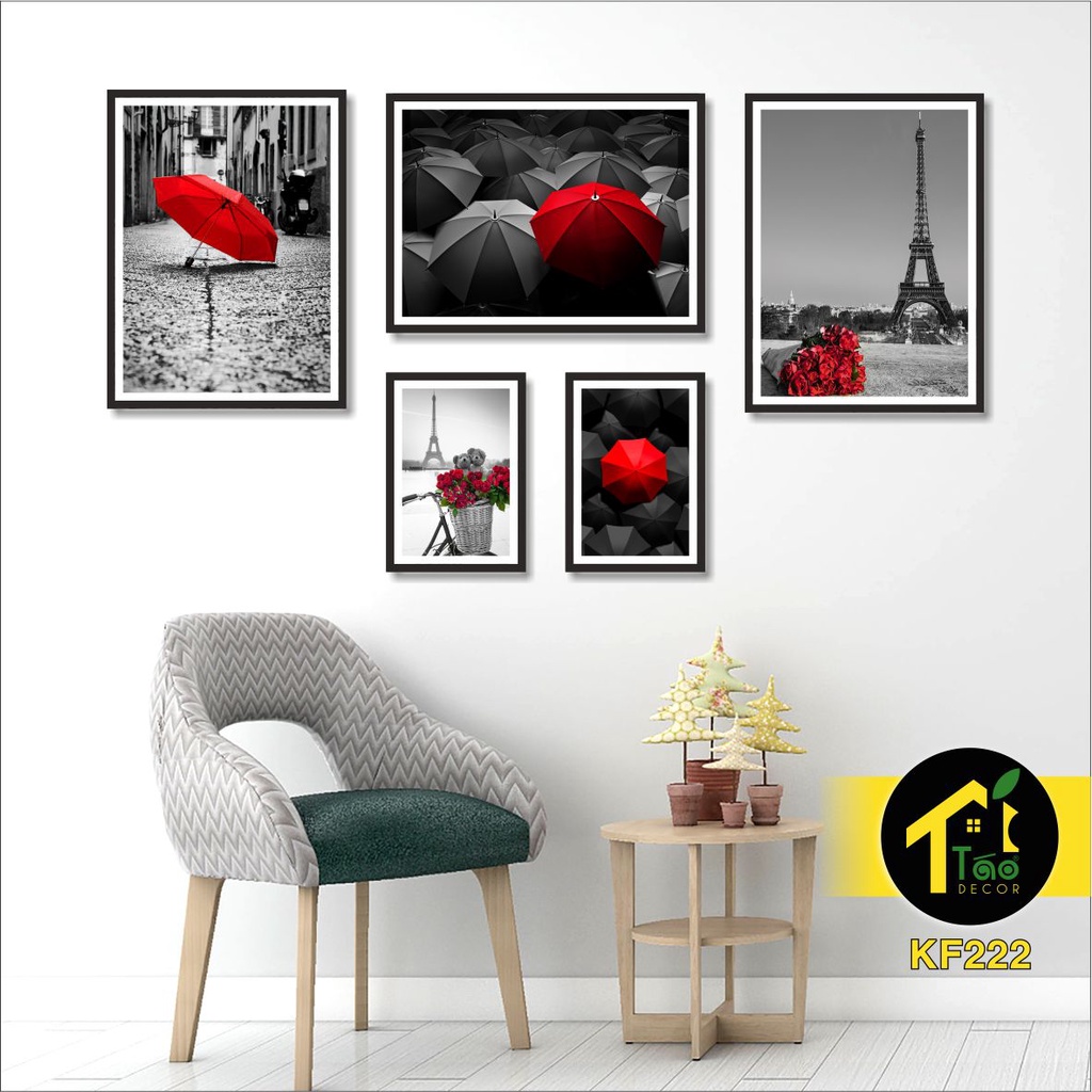 Bộ 5 Tranh Treo Tường, Dán Tường Khổ Lớn, Có Sẵn Keo 2 Mặt, Canvas, Sticker, Táo Decor